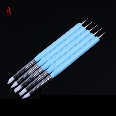 Double-headed nail art dotting tool brushes carving nail pen rod set silicone head sculpture pen