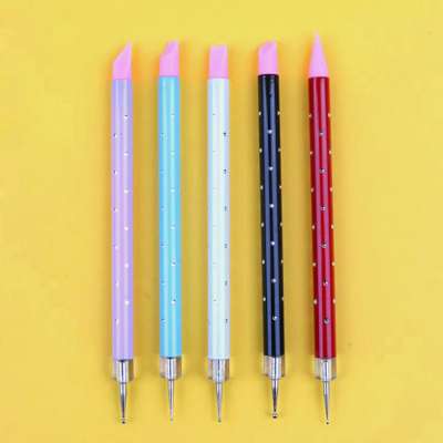 Double-headed nail art dotting tool rod set silicone head sculpture pen brushes carving nail pen