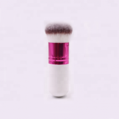 high quality private label white wooden handle pink ferrule synthetic hair face powder foundation brush kabuki makeup brush